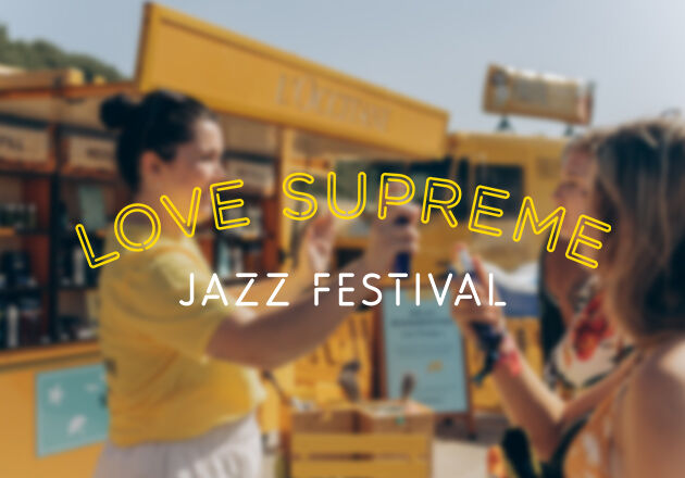 Love Supreme Jazz Festival Logo on image showing people enjoying L'OCCITANE products.  