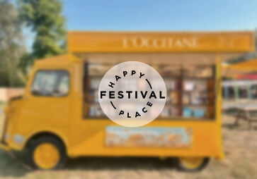 Yellow Locci Truck with Happy Place Festival Logo