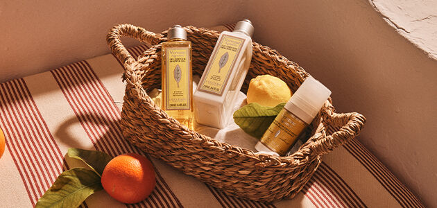 The collection of L'OCCITANE Verbena Citrus including L'OCCITANE Citrus Verbena Eau de Toilette, L'OCCITANE Citrus verbena Shower Gel 