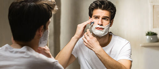 Man shaving with L'OCCITANE Cade Shaving Cream