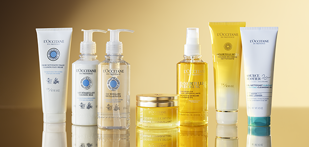 This image shows the L'OCCITANE Cleanser  range including L'OCCITANE Immortelle Cleansing Oil