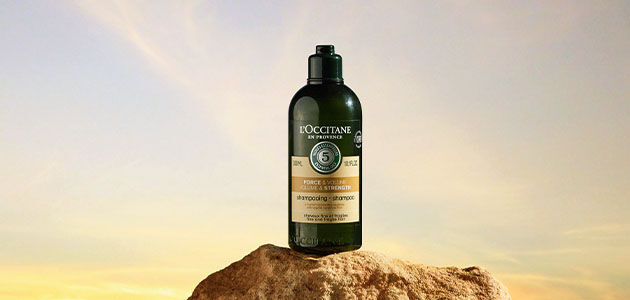 The image shows the L'OCCITANE Volume and Strength Shampoo