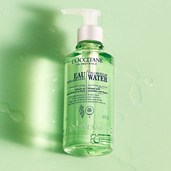 This image shows a close up of the L'OCCITANE Micellar Water